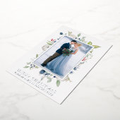 Waterverf Winter Blue Floral Pas getrouwd Silver Folie Feestdagenkaart (Gedraaid)