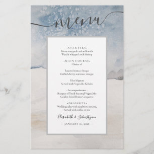 Waterverf winter Blue Silver Wedding Menu