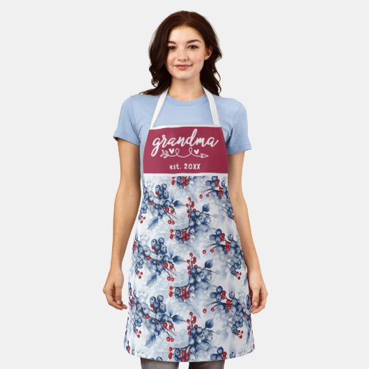 Waterverf Winter Blueberry Oma Est Christmas Schort (Gedragen)