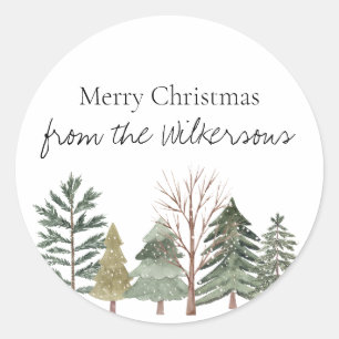 Waterverf Winter Bos Eenvoudige Bomen Ronde Sticker