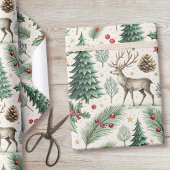 Waterverf Winter Bos Herten Kerstmis Cadeaupapier