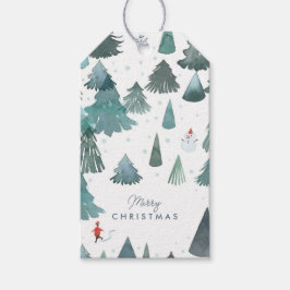 Waterverf Winter Bos Vakantie Cadeaulabel