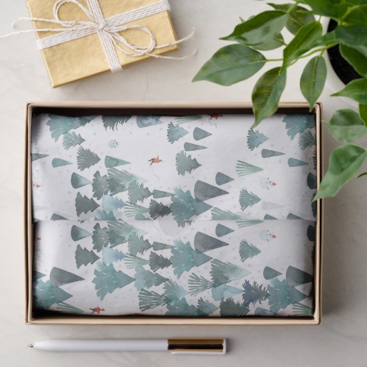 Waterverf Winter Bos Vakantie Tissuepapier (Geschenk)