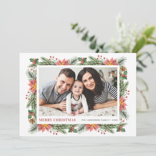 Waterverf Winter Botanicals: kerstfoto Feestdagenkaart (Staand voorkant)