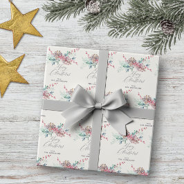 Waterverf Winter Botanicals Vrolijk Kerstfeest Cadeaupapier