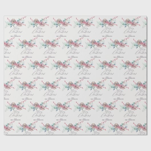 Waterverf Winter Botanicals Vrolijk Kerstfeest Cadeaupapier (Vlak)