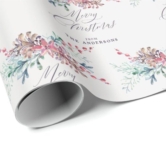 Waterverf Winter Botanicals Vrolijk Kerstfeest Cadeaupapier (Rol Hoek)