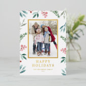 Waterverf Winter Botanisch Lijst Foto Folie Feestdagenkaart (Staand Voorkant)