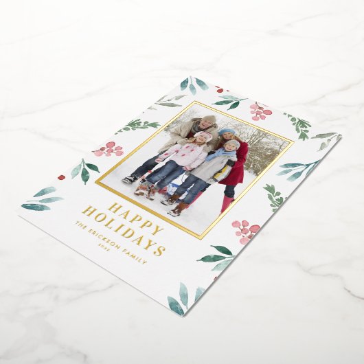 Waterverf Winter Botanisch Lijst Foto Folie Feestdagenkaart (Gedraaid)