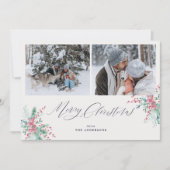 Waterverf Winter Botanische Foto Vrolijk Kerstfees Feestdagenkaart (Voorkant)