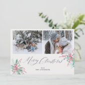 Waterverf Winter Botanische Foto Vrolijk Kerstfees Feestdagenkaart (Staand voorkant)
