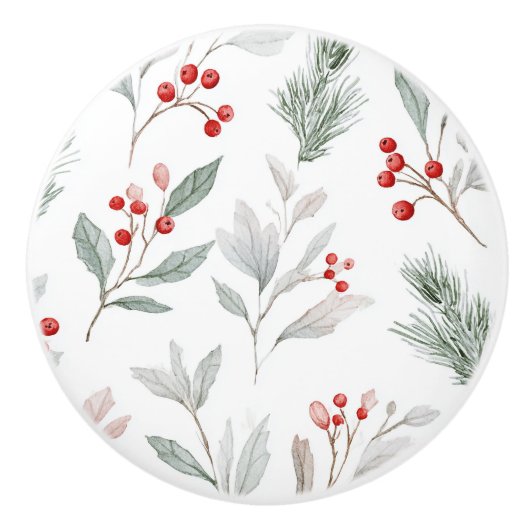 Waterverf Winter Botanische Keramische Knop (Voorkant)