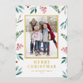 Waterverf Winter Botanische Lijst kerstfoto Folie Feestdagenkaart (Voorkant)