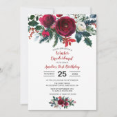 Waterverf Winter Bourgogne bloemen eerste verjaard Kaart (Voorkant)