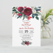 Waterverf Winter Bourgogne bloemen eerste verjaard Kaart (Staand voorkant)