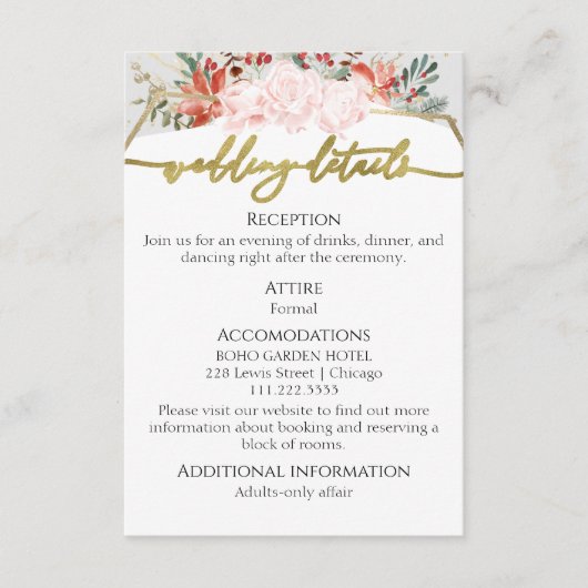 Waterverf Winter bruiloft details | RSVP | QR-code Informatiekaartje (Voorkant)