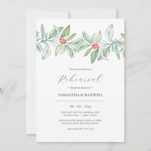 Waterverf Winter bruiloft repetitie diner Kaart (Voorkant)