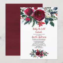 Waterverf Winter Burgundy Flowers Baby shower
