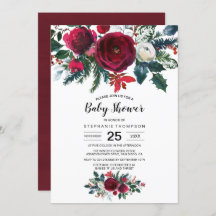 Waterverf Winter Burgundy Flowers Baby shower
