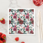 Waterverf Winter Burgundy Flowers Kerstmis Servet (Insitu)