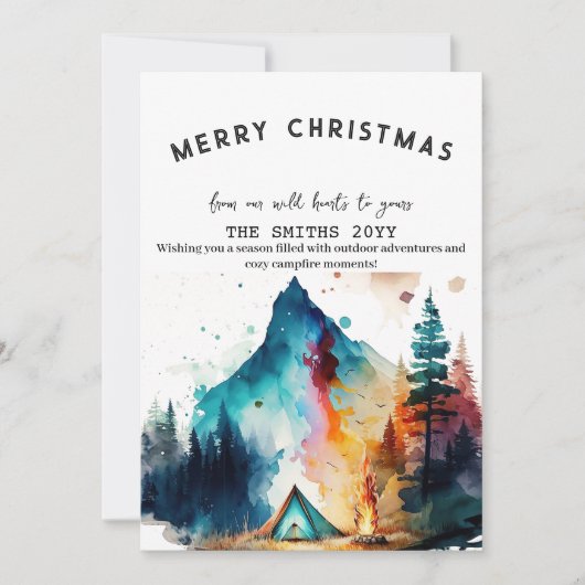 Waterverf Winter Camping Forest Outdoor Christmas Feestdagenkaart (Voorkant)