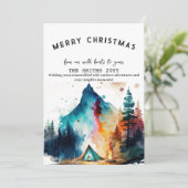 Waterverf Winter Camping Forest Outdoor Christmas Feestdagenkaart (Staand voorkant)