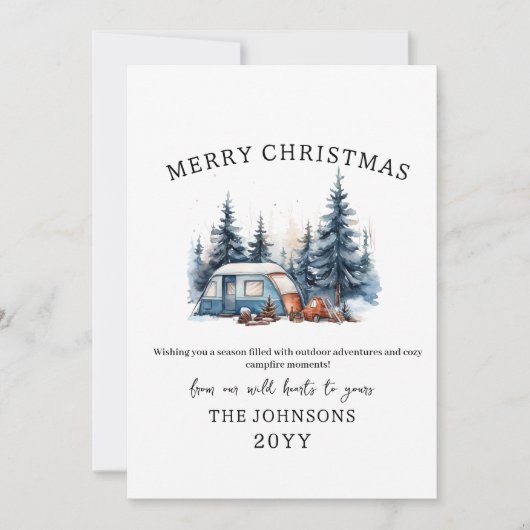 Waterverf Winter Camping Forest Outdoor Christmas Feestdagenkaart (Voorkant)