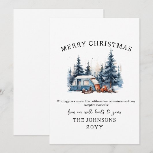 Waterverf Winter Camping Forest Outdoor Christmas Feestdagenkaart (Voorkant / Achterkant)