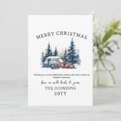 Waterverf Winter Camping Forest Outdoor Christmas Feestdagenkaart (Staand voorkant)