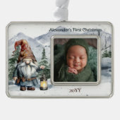 Waterverf Winter Christmas Gnome Baby Foto Verzilverd Omlijst Ornament (Voorkant)