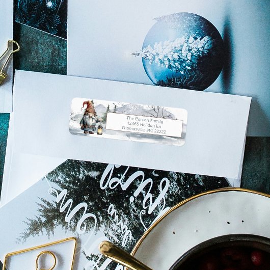 Waterverf Winter Christmas Gnome gepersonaliseerd Etiket