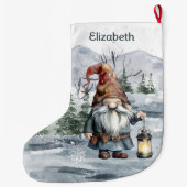 Waterverf Winter Christmas Gnome gepersonaliseerd Grote Kerstsok (Achterkant)