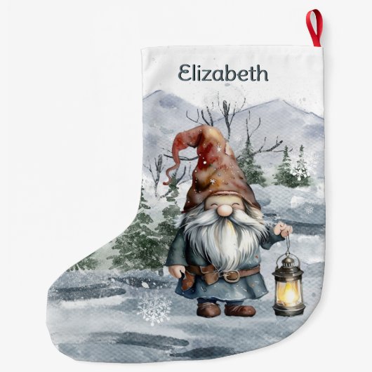 Waterverf Winter Christmas Gnome gepersonaliseerd Grote Kerstsok (Achterkant)