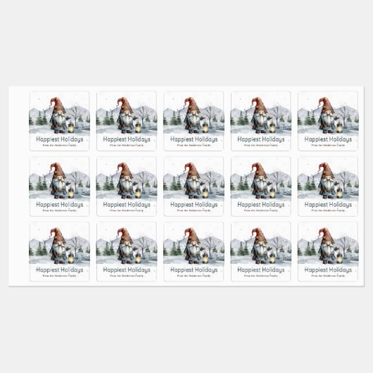 Waterverf Winter Christmas Gnome gepersonaliseerd Labels (Vel)