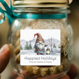 Waterverf Winter Christmas Gnome gepersonaliseerd Labels