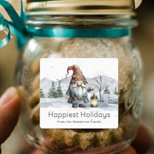 Waterverf Winter Christmas Gnome gepersonaliseerd Labels