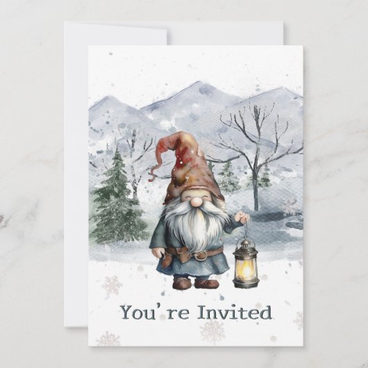 Waterverf Winter Christmas Gnome Holiday Party Kaart (Voorkant)