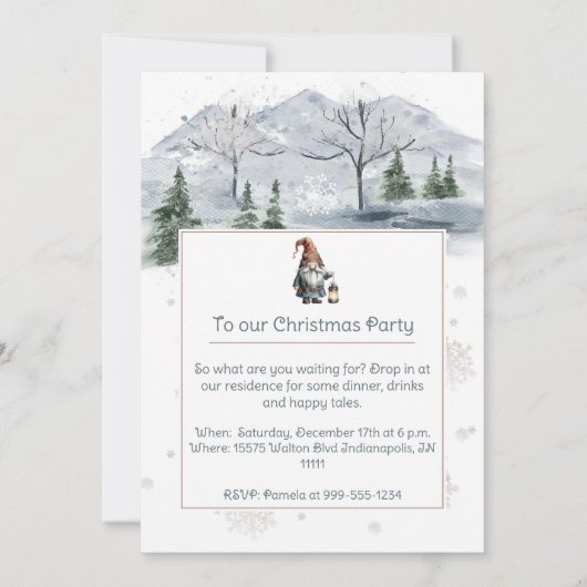 Waterverf Winter Christmas Gnome Holiday Party Kaart (Achterkant)