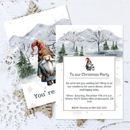 Waterverf Winter Christmas Gnome Holiday Party Kaart