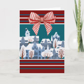 Waterverf Winter Christmas Snow Village met boog Feestdagen Kaart (Voorkant)