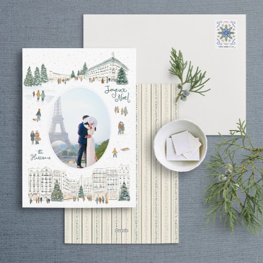 Waterverf Winter Cityscape Foto Kerst Feestdagenkaart