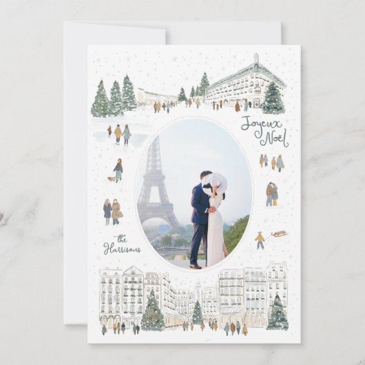 Waterverf Winter Cityscape Foto Kerst Feestdagenkaart (Voorkant)