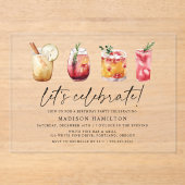 Waterverf Winter Cocktails Verjaardagsfeest Acryl Uitnodigingen (Voorkant)