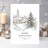 Waterverf Winter Country Kerstboom Feestdagenkaart