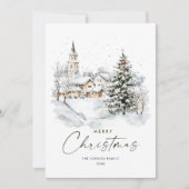 Waterverf Winter Country Kerstboom Feestdagenkaart (Voorkant)