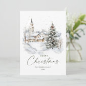 Waterverf Winter Country Kerstboom Feestdagenkaart (Staand voorkant)