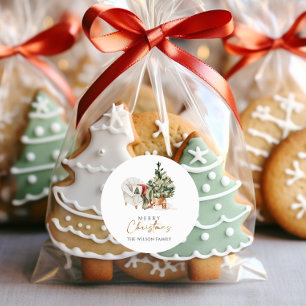 Waterverf Winter Cozy Kerstmis Ronde Sticker
