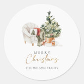 Waterverf Winter Cozy Kerstmis Ronde Sticker (Voorkant)