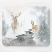 Waterverf Winter Deer Scene Muismat (Voorkant)