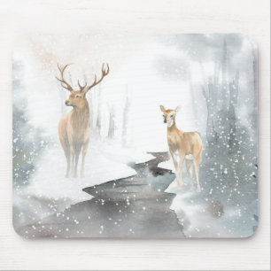 Waterverf Winter Deer Scene Muismat